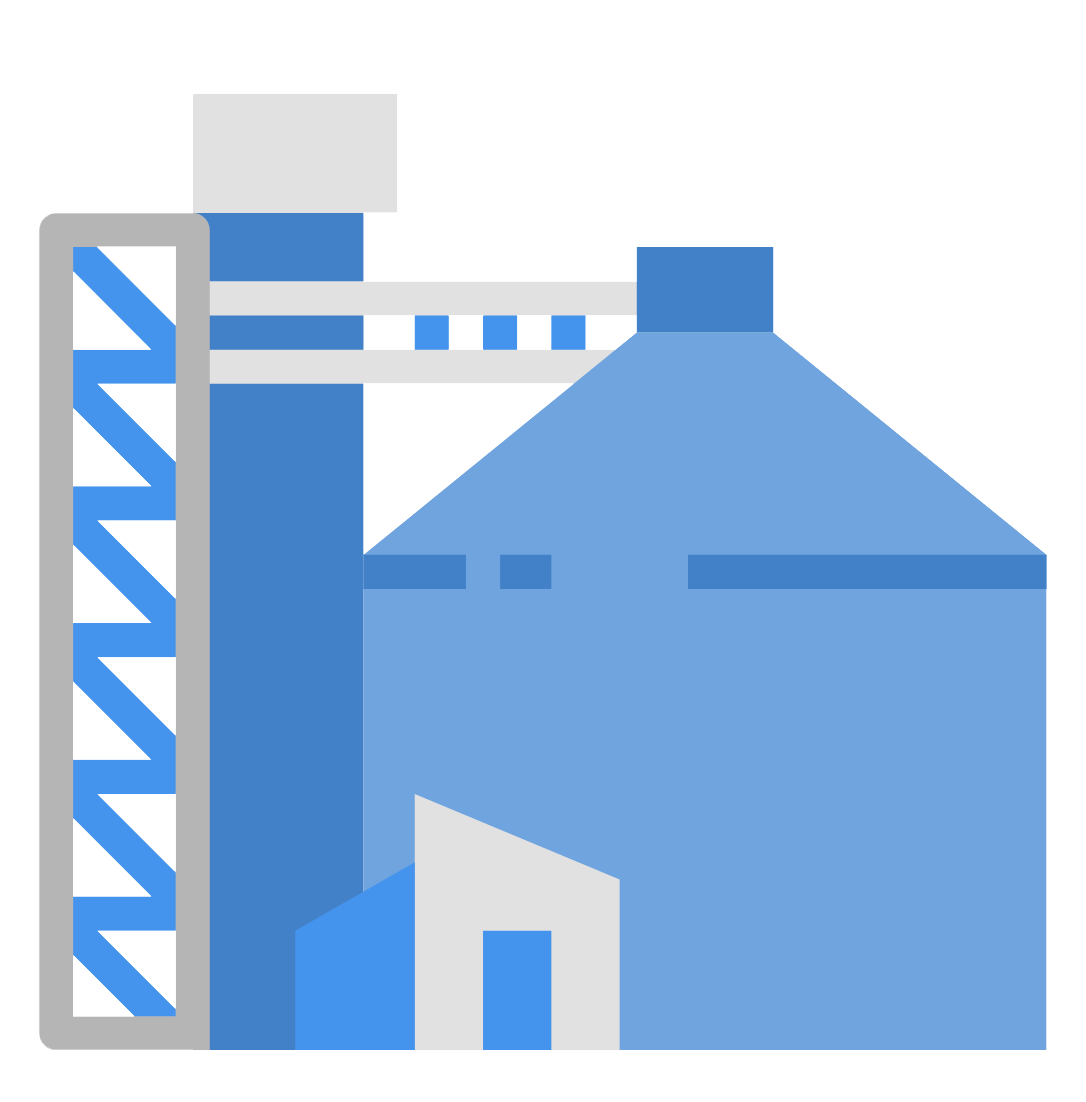 Icono de una planta de gas renovable, en color azul.